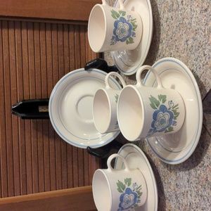 Vintage Cornerstone by Corning Belle Grove Flat Cup & Saucer Set of 4